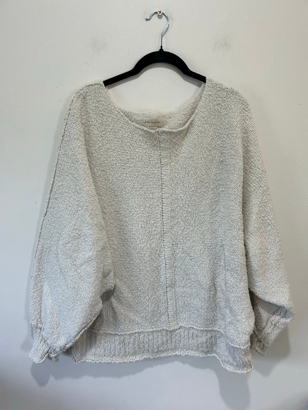 By Together chunky knit sweater womens L cream boucle round neck neutral boho